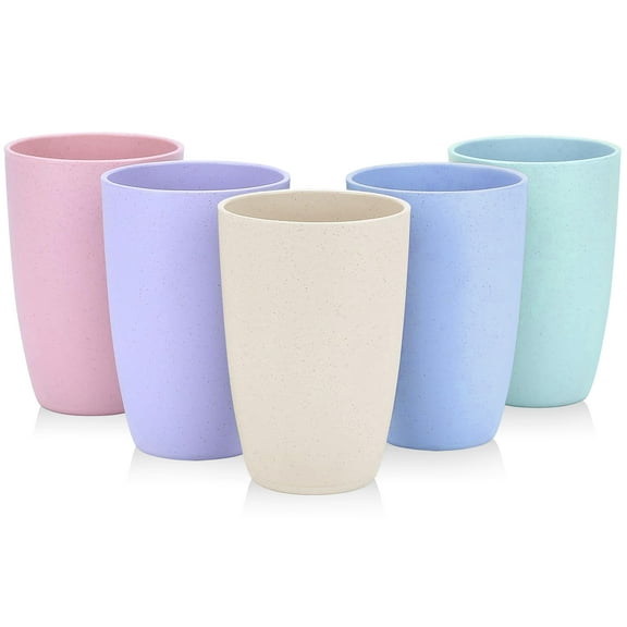 BUSATIA Reusable Plastic Cups Unbreakable Cup (14 oz) - Reusable Drinking Glasses Set of 5 - Dishwasher Safe Tumbler - BPA Free and Eco-Friendly (5Pcs)