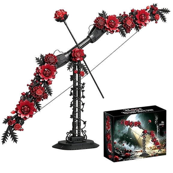 BUSATIA Rose Crossbow Building Blocks Set for Adults, Floral Crossbow Model Kit with Red Roses & Thorn Vines, Dark Aesthetic Botanical Building Blocks Display Decor for Home Office Gift, 1328 PCS