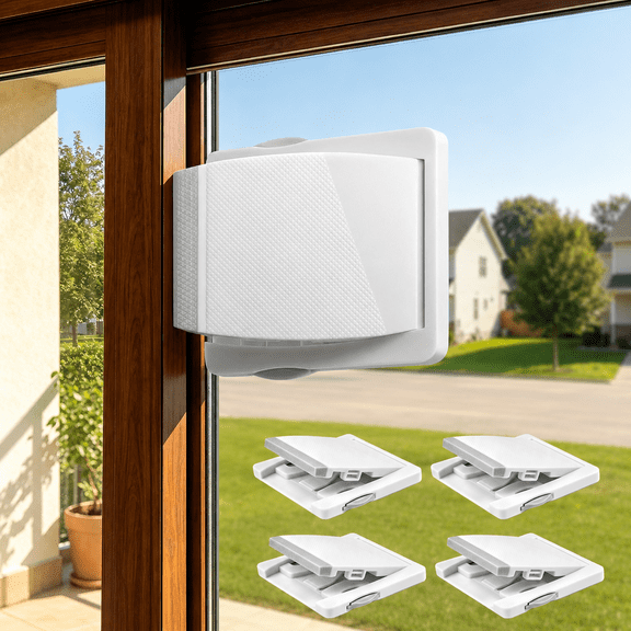 BUSATIA Sliding Glass Door Lock 4 Pack - Child Proof Lock for Sliding Door, Easy Install Sliding Window Lock, Strong Adhesive Sliding Door Security Lock for Windows & Closets, No Drilling, White