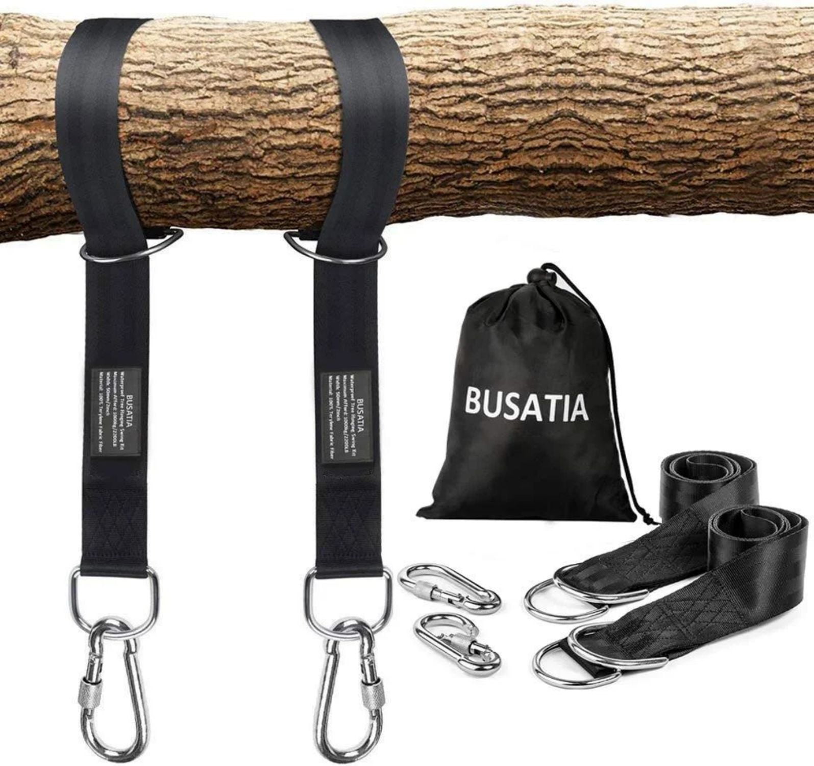 BUSATIA Adjustable Tree Swing Strap Kit, 5ft, 2 Safety Lock Hooks