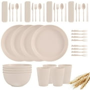 BUSATIA Wheat Straw Dinnerware Sets, 40 PCS Unbreakable Dinnerware Sets for 4 People, Reusable Wheat Straw Plates and Bowls Sets, Lightweight Travel Picnic Home Party Camping Cutlery Set