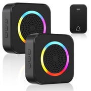 BUSATIA Wireless Doorbell,No Battery Required Doorbell with 2 Receivers 1 Button,63 Selectable Chimes,Adjustable Volume with RGB Light,IP68 Waterproof Doorbell for Home, Classroom,Hospital