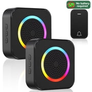 BUSATIA Wireless Doorbell,No Battery Required Doorbell with 2 Receivers 1 Button,63 Selectable Chimes,Adjustable Volume with RGB Light,IP68 Waterproof Doorbell for Home, Classroom,Hospital Black