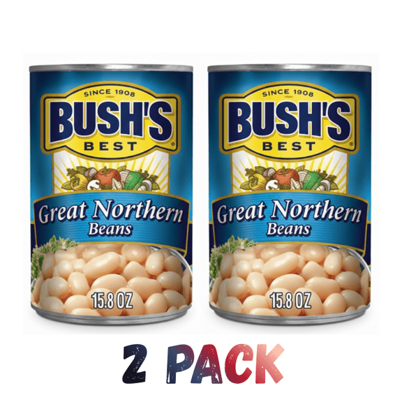BUSH'S BEST 15.8 oz Canned Great Northern Beans, Source of Plant Based Protein and Fiber, Low Fat, Gluten Free, (Pack of 2)