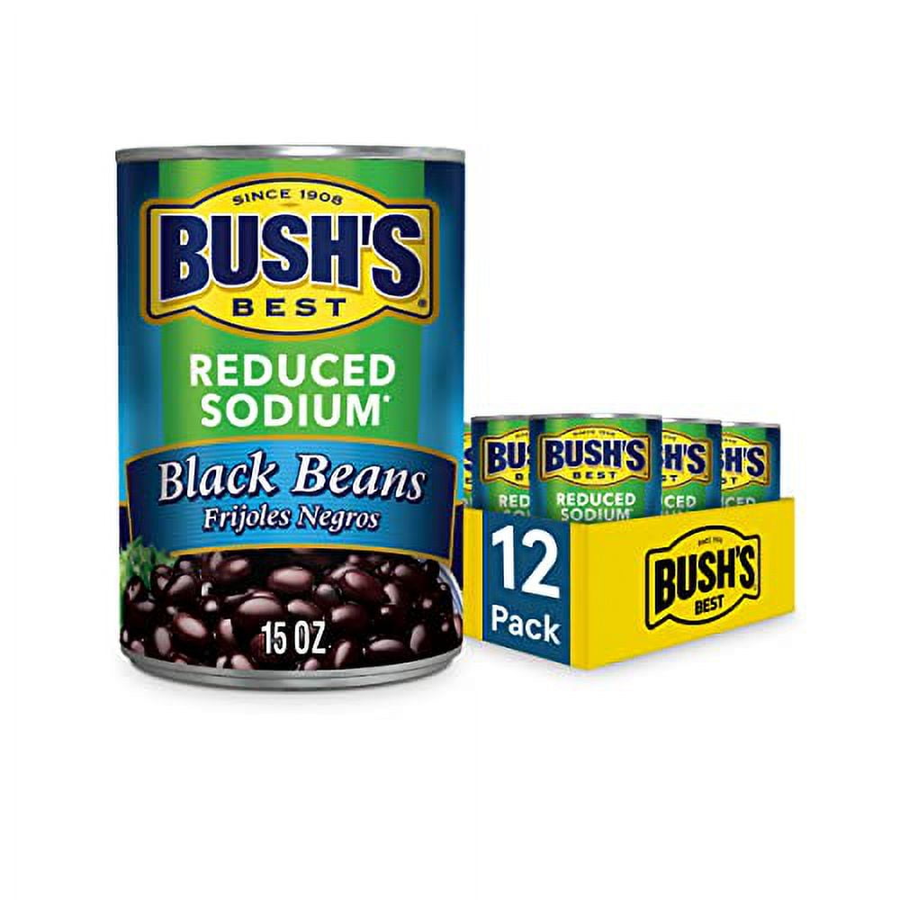 BUSH'S BEST 15 oz Canned Reduced Sodium Black Beans, Source of Plant Based Protein and Fiber