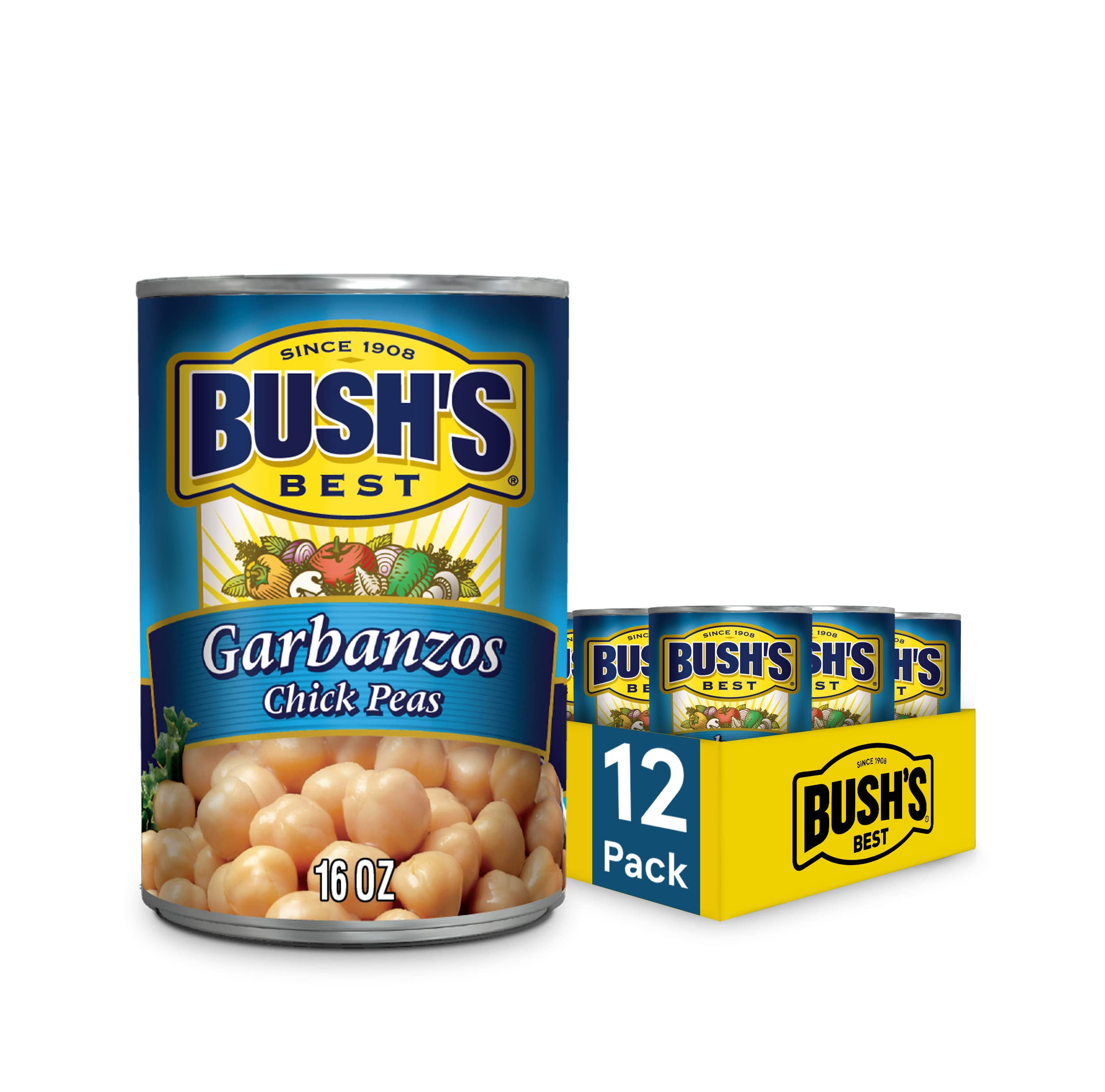 BUSH'S BEST 16 oz Canned Garbanzo Beans (Chickpeas), Source of Plant