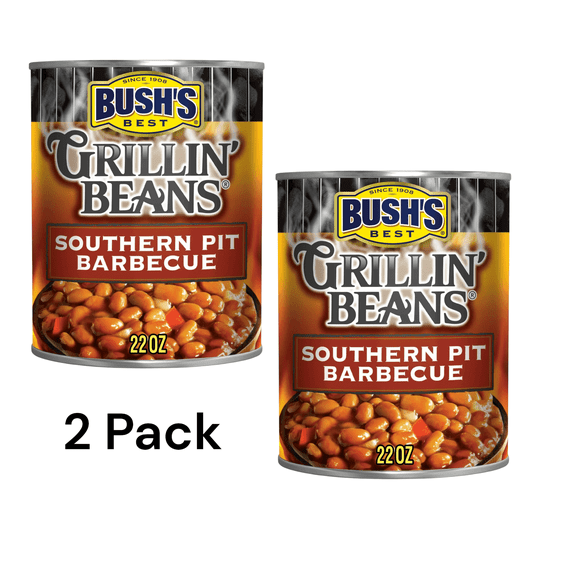 BUSH'S Grillin' Beans Southern Pit Barbeque, Plant-Based Protein, 2 Pack, 22 oz