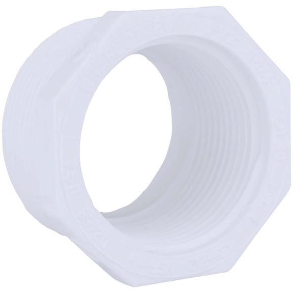 Charlotte PVC Bushing - Schedule 40, White, 1.5 in MPT x 1.25 in FPT, 1 Piece