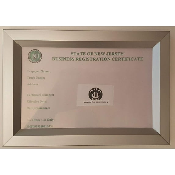 BUSINESS REGISTRATION CERTIFICATE 8.5 X 5.5 NJ ( Heavy Duty - Aluminum)