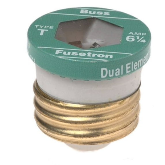 BUSSMANN T-6-1/4 - 6-1/4 Amp Type T Time-Delay Dual-Element Edison Base Plug Fuse 125V Ul Listed (Pack of 1)