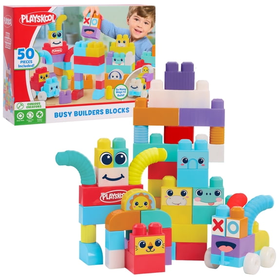Playskool Busy Builders Blocks, Curious Creators Learning Toy, 50-Piece Building Blocks Set, Ages 18 Months+