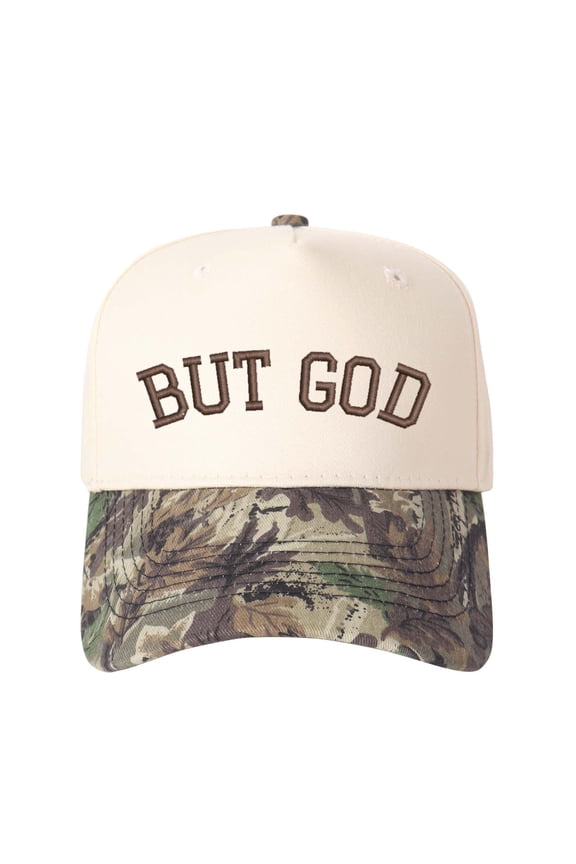 BUT GOD Letter Embroidered Color Block Trucker Hat Unisex Adjustable Cotton Breathable Fashion Cap for Travel Daily Wear