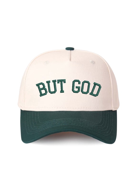 BUT GOD Letter Embroidered Color Block Trucker Hat Unisex Adjustable Cotton Breathable Fashion Cap for Travel Daily Wear