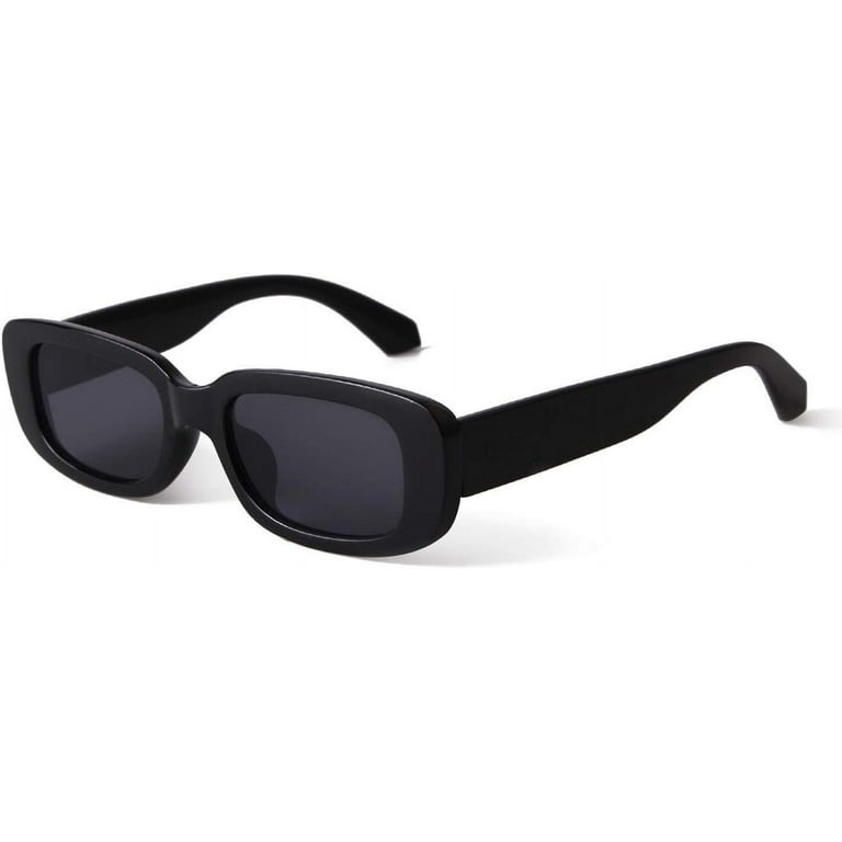 BUTABY Rectangle Sunglasses for Women Retro Driving Glasses 90 s Vintage Fashion Narrow Square Frame UV400 Protection Black Frame Grey Lens Walmart