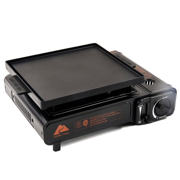 Ozark Trail 2-in-1 Butane Griddle, Black, 7,650 BTU, Piezo-Electric 2.2kW, Outdoor Cooking