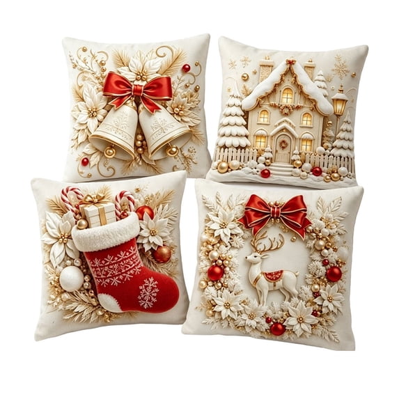 BUTASY 4Pcs Christmas Pillow Cover 18×18 Santa Claus Snowmen Cushion Cases for Sofa Couch Home Xmas Decor