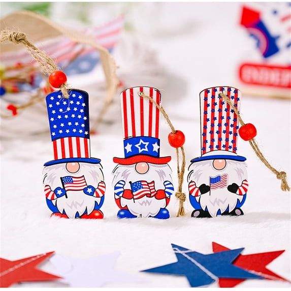 BUTASY 9 Pcs 4th of July Gnome Ornaments Set, Patriotic Red White Blue Hanging Gnome Ornaments for Memorial Day Tree Home Party Decor