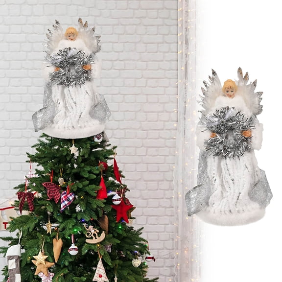 BUTASY Angel Chistmas Tree Topper, 13 Inch Angel Ornaments for Christmas Tree, Christmas Tree Topper with White Feather Wing for Christmas Decor Home Holiday Party