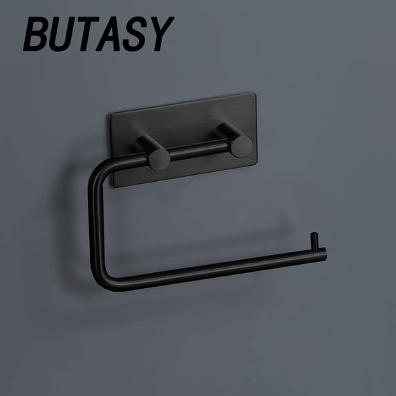 BUTASY Bathroom Toilet Paper Holder, Self Adhesive Tissue Rack Wall Mounted, No Drilling Rotatable Toilet Roll Holder for Bathroom Kitchen