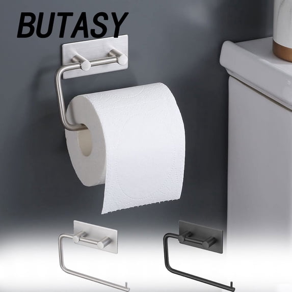 BUTASY Bathroom Toilet Paper Holder, Self Adhesive Tissue Rack Wall Mounted, No Drilling Rotatable Toilet Roll Holder for Bathroom Kitchen