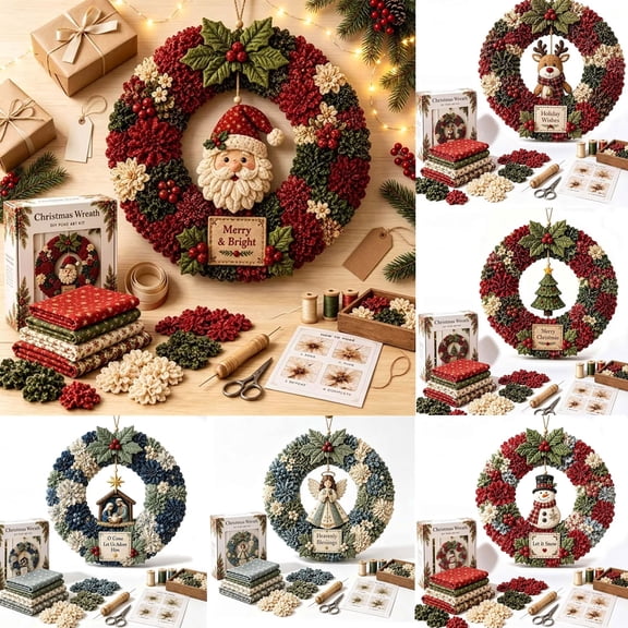 BUTASY Christmas Wreath DIY Kit for Adults, 3D 3D Fabric Poke Art Christmas Wreath for Indoor Outdoor Deocr Christmas Gifts for Her