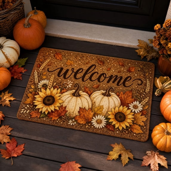 BUTASY Fall Door Mat Fall Pumpkin Maple Leaves Floor Mat Halloween Thanksgiving Decorative Floor Mat Bathroom Kitchen Mat Porch Carpet Long Strip Foot Mat Entrance Mat