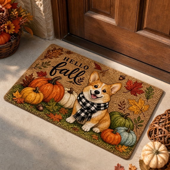 BUTASY Fall Door Mat Fall Pumpkin Maple Leaves Floor Mat Halloween Thanksgiving Decorative Floor Mat Bathroom Kitchen Mat Porch Carpet Long Strip Foot Mat Entrance Mat