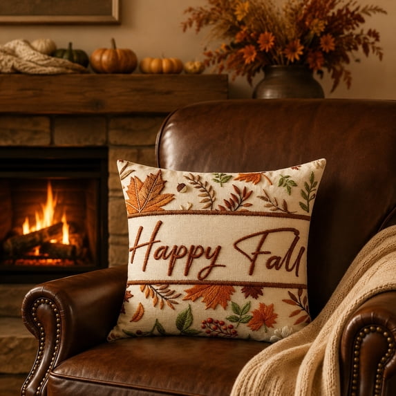 BUTASY Fall Pillow Cover,Thanksgiving and Fall Pillow Covers 16.9 Inch Fall Pumpkin Maple Leaf Throw Pillowcase Case for Thanksgiving Pillow Rural Couch Sofa Bed Indoor Outdoor Decor(Multicolor)