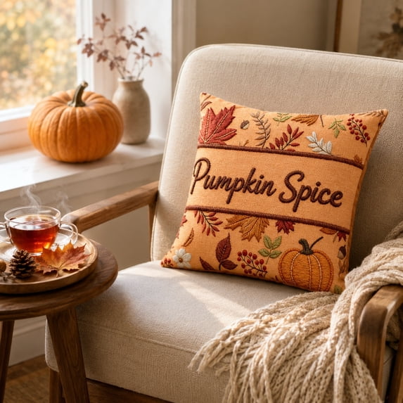 BUTASY Fall Pillow Cover,Thanksgiving and Fall Pillow Covers 16.9 Inch Fall Pumpkin Maple Leaf Throw Pillowcase Case for Thanksgiving Pillow Rural Couch Sofa Bed Indoor Outdoor Decor(Orange)