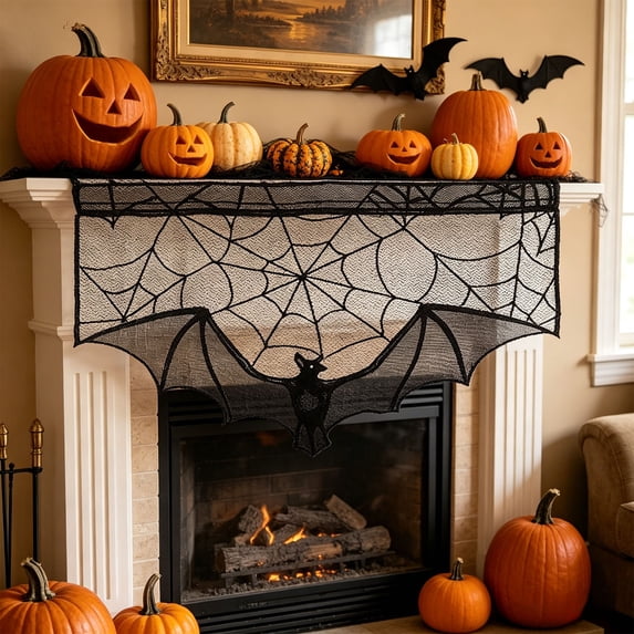 BUTASY Halloween Table Runner, Black Lace Spider Web Table Runner for Halloween Table Runner, Spooky Table Runner for Fall Holiday Decoration