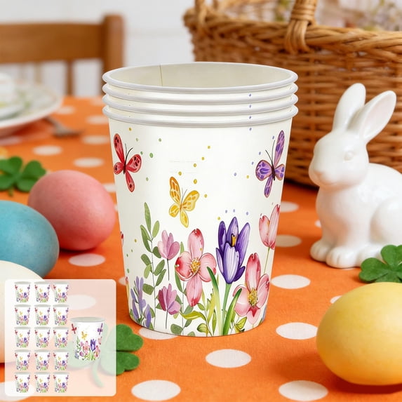 BUTASY Paper Cups Spring Tulips Floral Theme Party Tableware Disposable 7-inchs 9-inchs Paper Plates Paper Cup Tissue Set Of Party-Themed Paper Plates