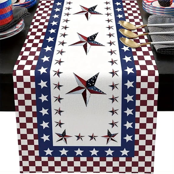 BUTASY Patriotic Table Runner America Independence Day Patriotism Table Runners 4th Of July Party Holiday Tablecloths Decorations for Kitchen Home Dining 13X72 Inches Red White and Blue Star