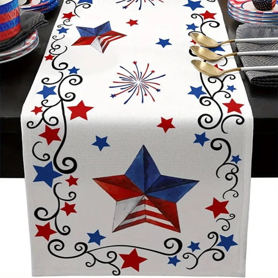 BUTASY Patriotic Table Runner America Independence Day Patriotism Table Runners 4th Of July Party Holiday Tablecloths Decorations for Kitchen Home Dining 13X72 Inches Red White and Blue Star