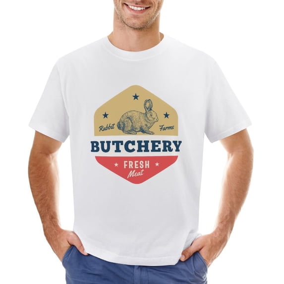 BUTCHERY Men’s T-Shirt 100% Cotton Casual Short Sleeve Tops Gift Tee White 5XL