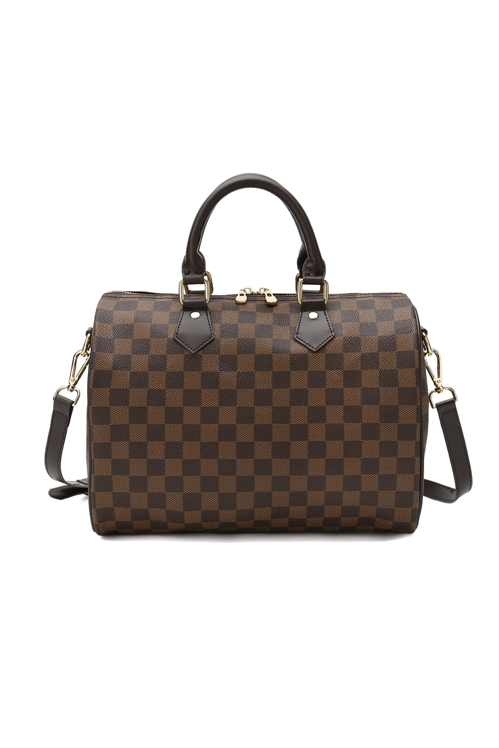 GOWELL Checkered Tote Shoulder Bag with Inner Pouch - PU Vegan Leather Shoulder Handbags Fashion Ladies Purses Satchel Messenger Bags