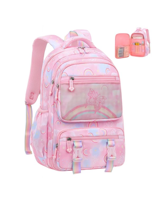 Cute Butterfly Backpacks Wide Clamshell Opening Bookbag with Reflective Strips & Multiple Pockets, Waterproof Durable Daypack