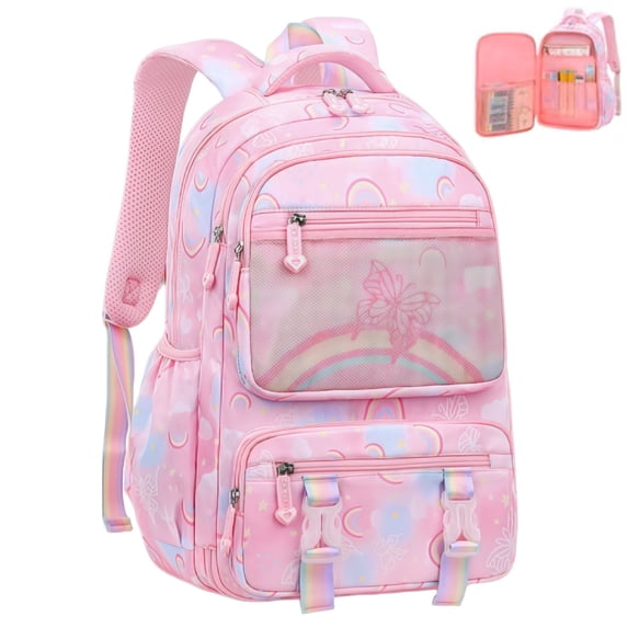 BUTIED Cute Butterfly Backpacks Wide Clamshell Opening Bookbag with Reflective Strips & Multiple Pockets, Waterproof Durable Daypack