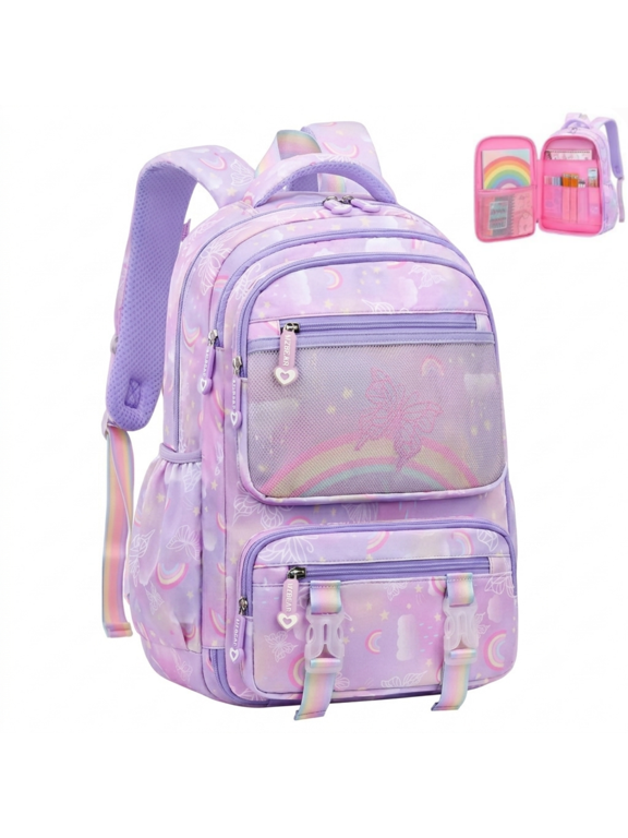 Cute Butterfly Backpacks Wide Clamshell Opening Bookbag with Reflective Strips & Multiple Pockets, Waterproof Durable Daypack