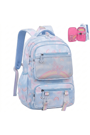 Cute Butterfly Backpacks Wide Clamshell Opening Bookbag with Reflective Strips & Multiple Pockets, Waterproof Durable Daypack
