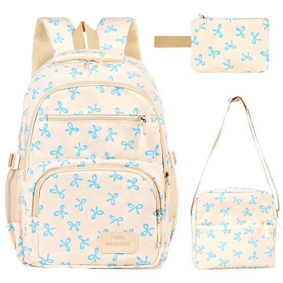 BUTIED Schoolbag Set with Cute Bow, Lightweight Bookbag with Shoulder Bag Pencil Case, Perfect for 4-12