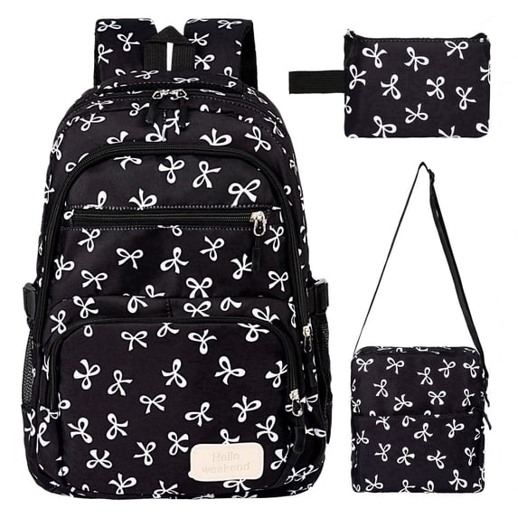 BUTIED Schoolbag Set with Cute Bow, Lightweight Bookbag with Shoulder Bag Pencil Case, Perfect for 4-12