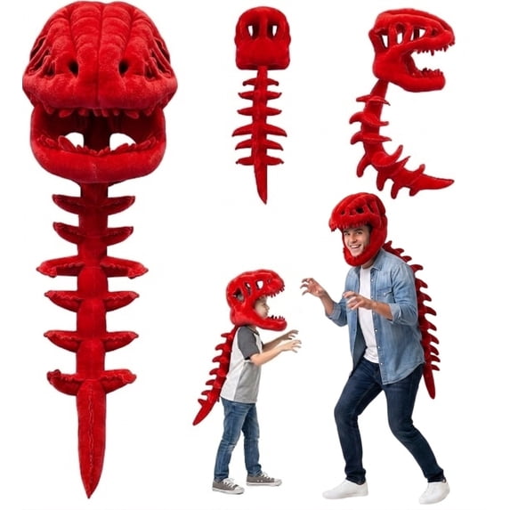 BUTIED Wearable Dinosaur Skeleton Plush Costume Hood, 3D Spine Back Plush Toy for Kids & Adults Halloween Christmas Birthday Party Gift