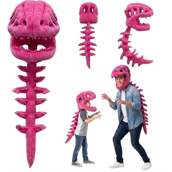 BUTIED Wearable Dinosaur Skeleton Plush Costume Hood, 3D Spine Back Plush Toy for Kids & Adults Halloween Christmas Birthday Party Gift