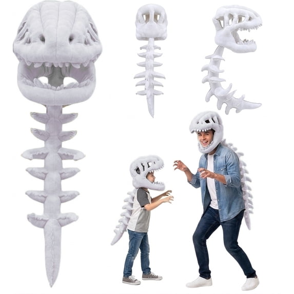 BUTIED Wearable Dinosaur Skeleton Plush Costume Hood, 3D Spine Back Plush Toy for Kids & Adults Halloween Christmas Birthday Party Gift