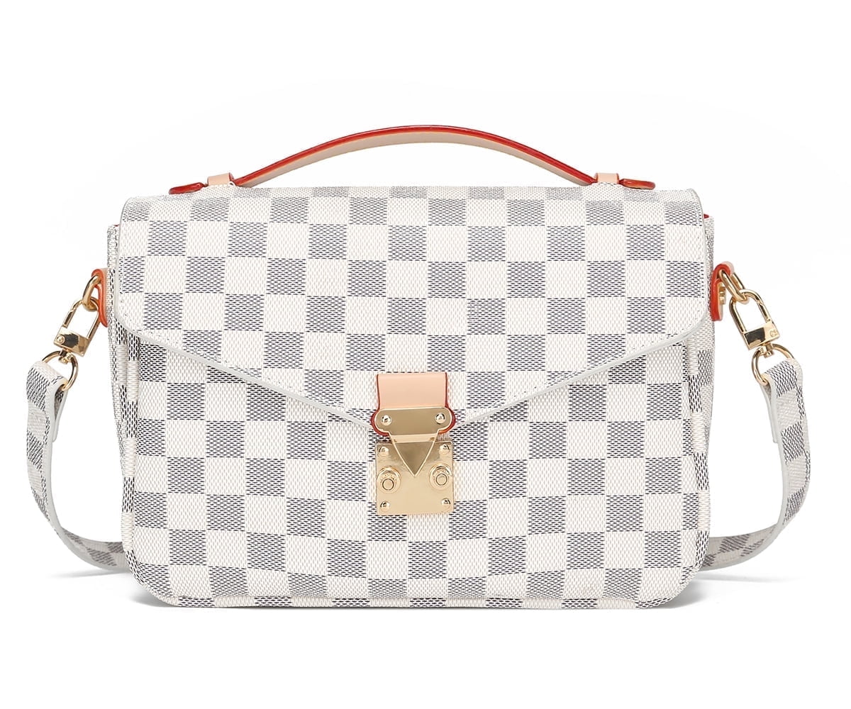 GOWELL Women s Checkered Evening Shoulder Crossbody Bag White Walmart