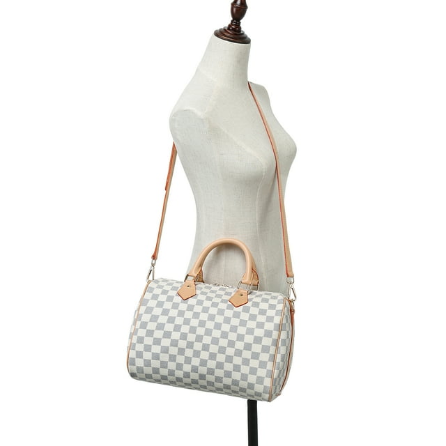 BUTIED White Checkered Handbags Leather Shoulder Tote bag Cross body
