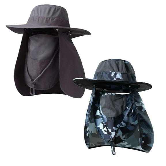 BUTKLNYTS 2 Pack Sun Hat for Women and Fishing Hat for Men Neck Flap, Face Cover, UPF 50  for Outdoor Use