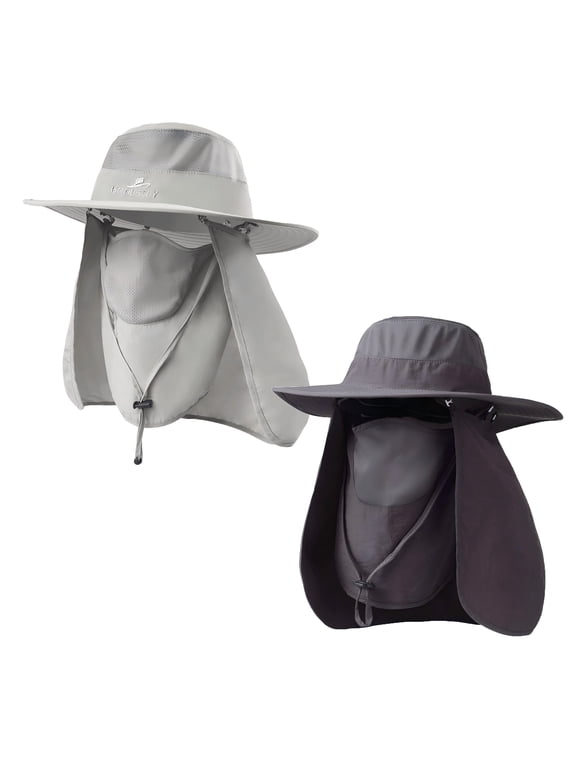 2 Pack Sun Hat for Women and Fishing Hat for Men Neck Flap, Face Cover, UPF 50+ for Outdoor Use