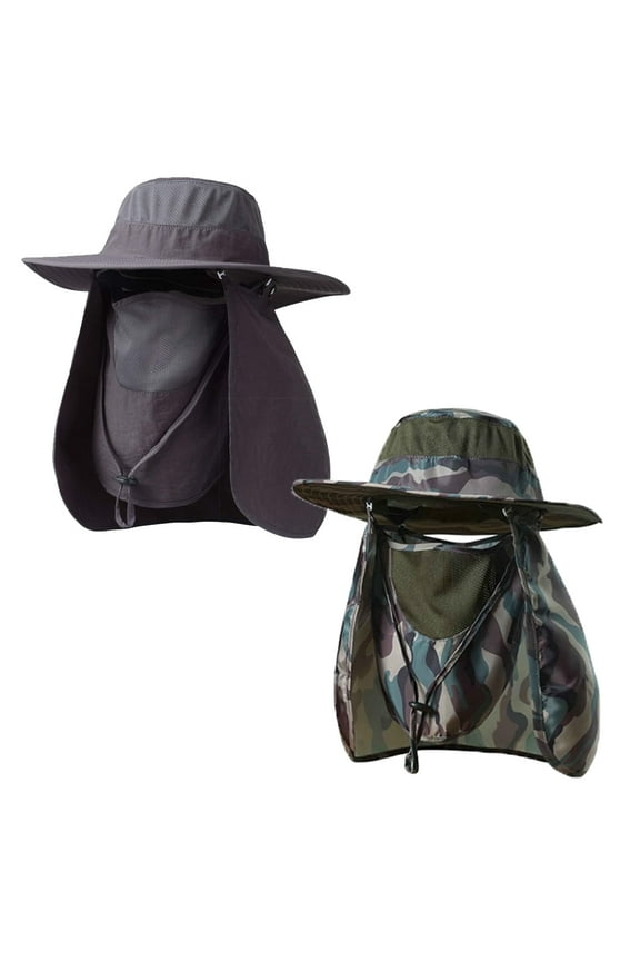 2 Pack Sun Hat for Women and Fishing Hat for Men Neck Flap, Face Cover, UPF 50+ for Outdoor Use