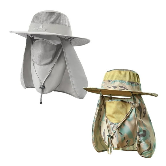 BUTKLNYTS 2 Pack Sun Hat for Women and Fishing Hat for Men Neck Flap, Face Cover, UPF 50  for Outdoor Use